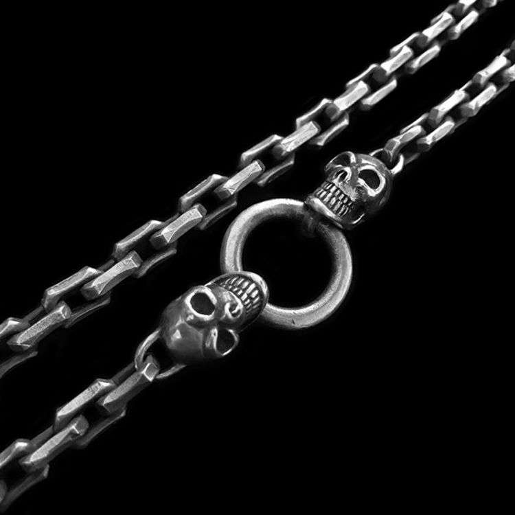 Double Skull Edges Necklace 925 Silver Skull Necklace SSN32