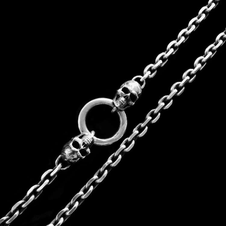 Double Skull Beads Necklace 925 Silver Skull Beads Necklace 