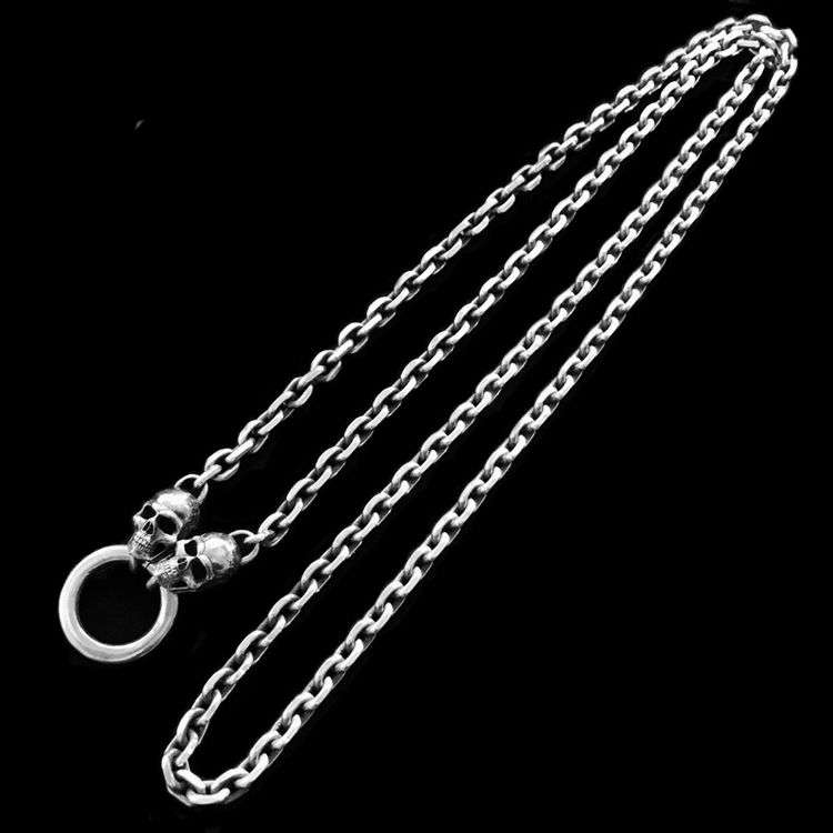 Double Skull Beads Necklace 925 Silver Skull Beads Necklace 