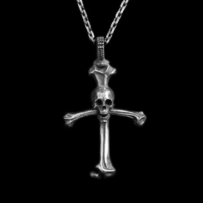 Skull Silver Cross pendant 925 silver Skull necklace Hover Image