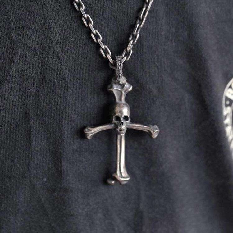 Skull Silver Cross pendant 925 silver Skull necklace
