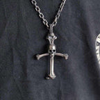 Skull Silver Cross pendant 925 silver Skull necklace