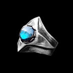 Carved Cross Moonstone Ring - Heavy 925 Sterling Silver Gothic Gift