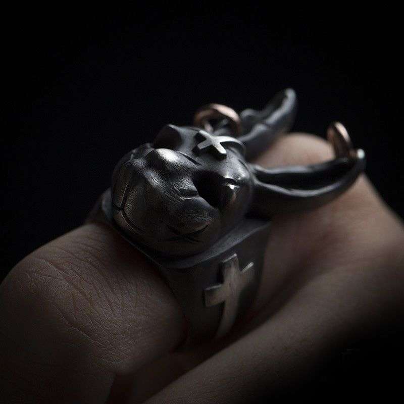 Mashimaro ring 925 Silver Cross rabbit rings 