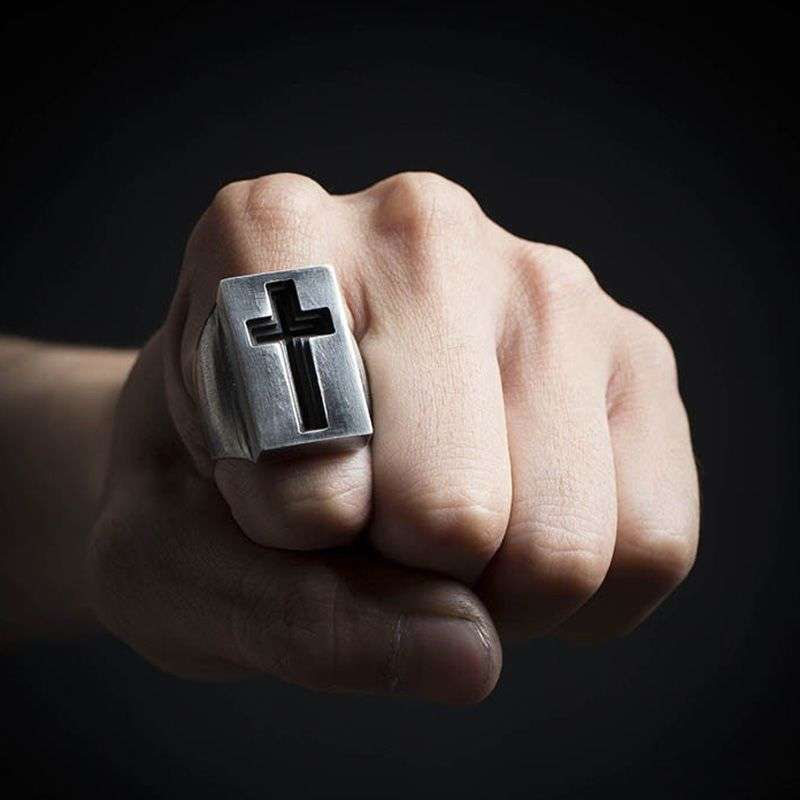 Carved Cross Ring - Heavy 925 Sterling Silver Gothic Gift for Men