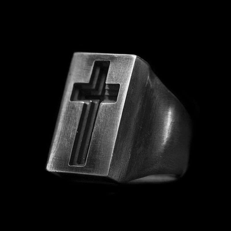 Carved Cross Ring - Heavy 925 Sterling Silver Gothic Gift for Men