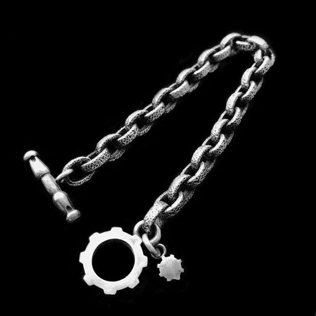 Meteorite pit heavy metal bracelet 925 sterling silver mens bracelets SSB81 Main Image