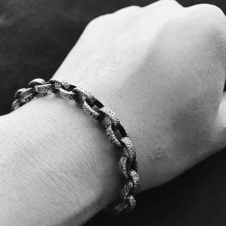 Meteorite pit heavy metal bracelet 925 sterling silver mens bracelets SSB81