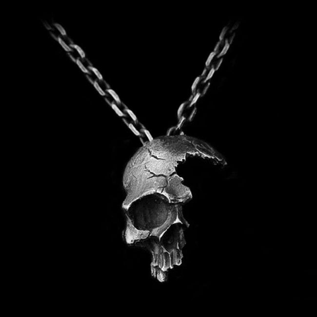 Half face skull pendant 925 silver Damaged skull pendants SSP144 Hover Image