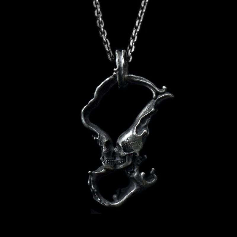 Skull Kiss Pendant - 925 Sterling Silver Love Jewelry | Gothic Romance Gift