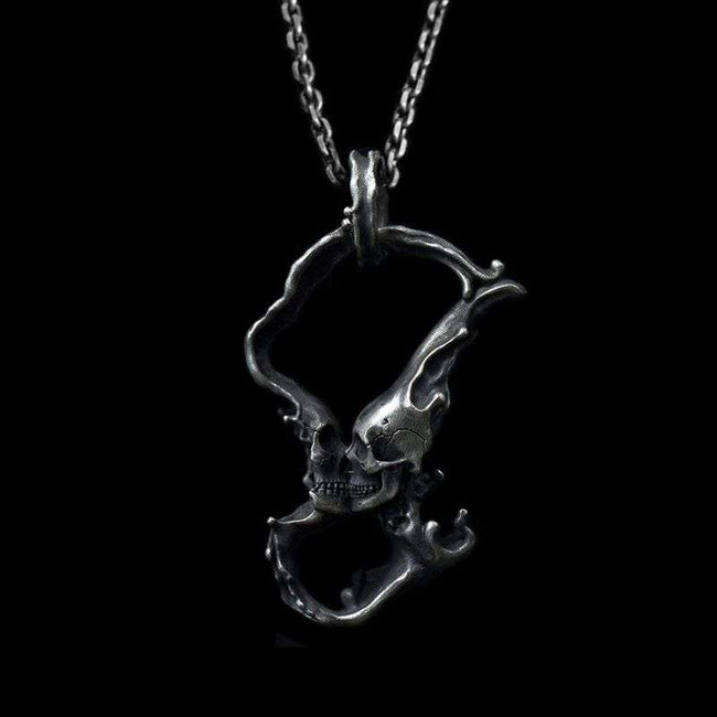 Skull Kiss Pendant - 925 Sterling Silver Love Jewelry | Gothic Romance Gift Hover Image