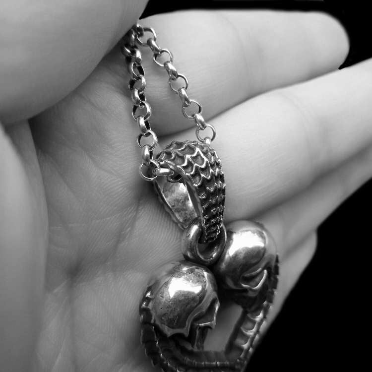 Gothic skull love pendant 925 silver love skull pendant SSP154