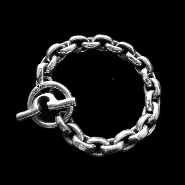 Rounded bracelet 925 silver U Buckle mens silver bracelets SSB84 Hover Image