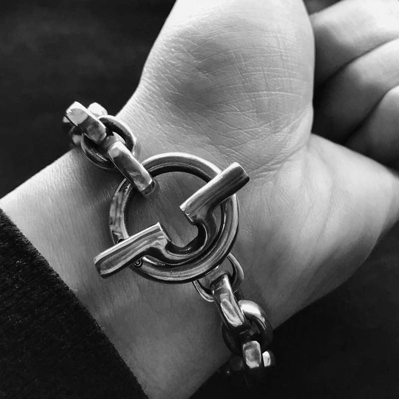 Rounded bracelet 925 silver U Buckle mens silver bracelets SSB84