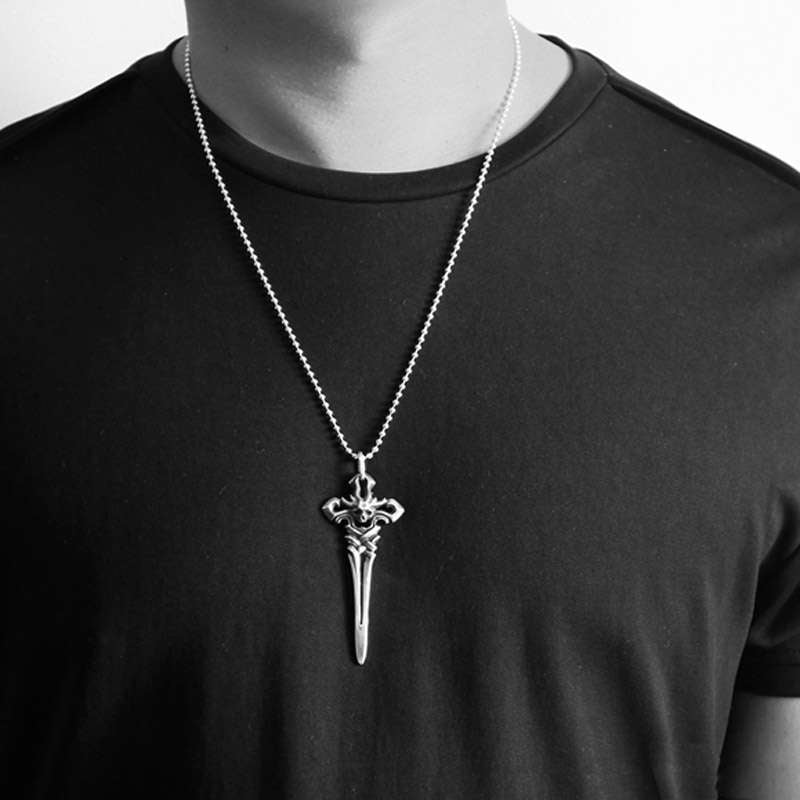 Satan Skull Sword Cross Skull pendant Sterling Silver Dark light skull pendant