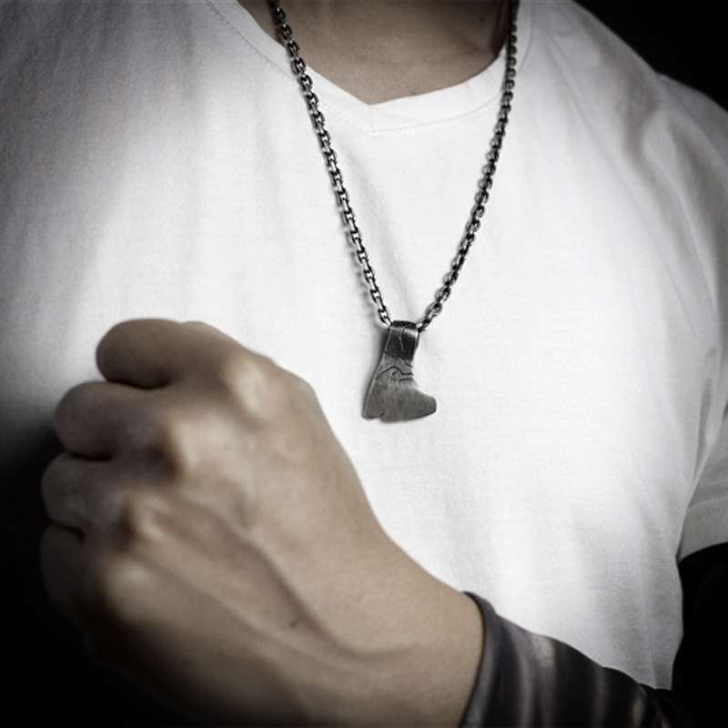 Ground crack short ax Hatchet Pendant 925 Sterling Silver War axe pendant SSP165