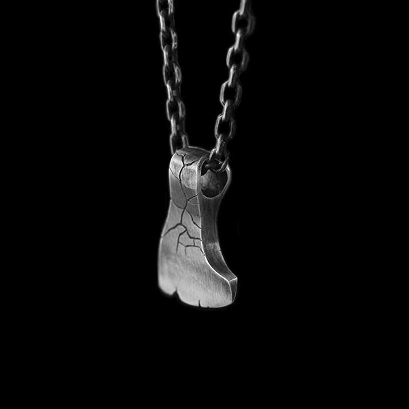 Ground crack short ax Hatchet Pendant 925 Sterling Silver War axe pendant SSP165
