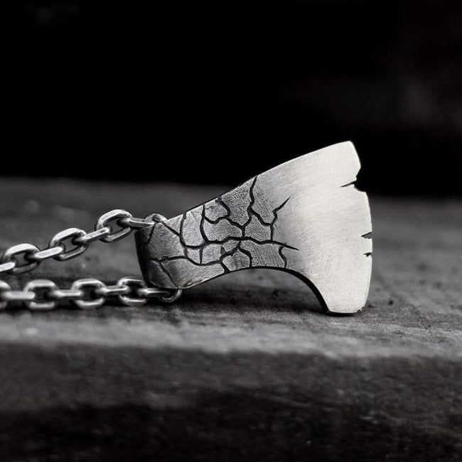 Ground crack short ax Hatchet Pendant 925 Sterling Silver War axe pendant SSP165 Main Image