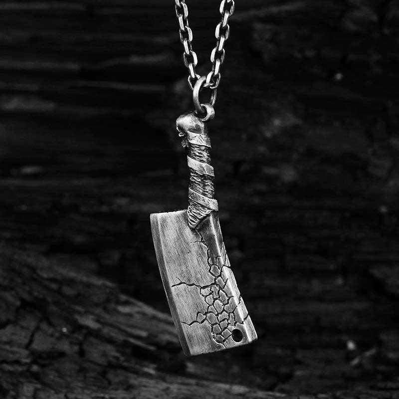 Skull Kitchen knife Pendant 925 Sterling Silver War damage kitchen knife pendant SSP167