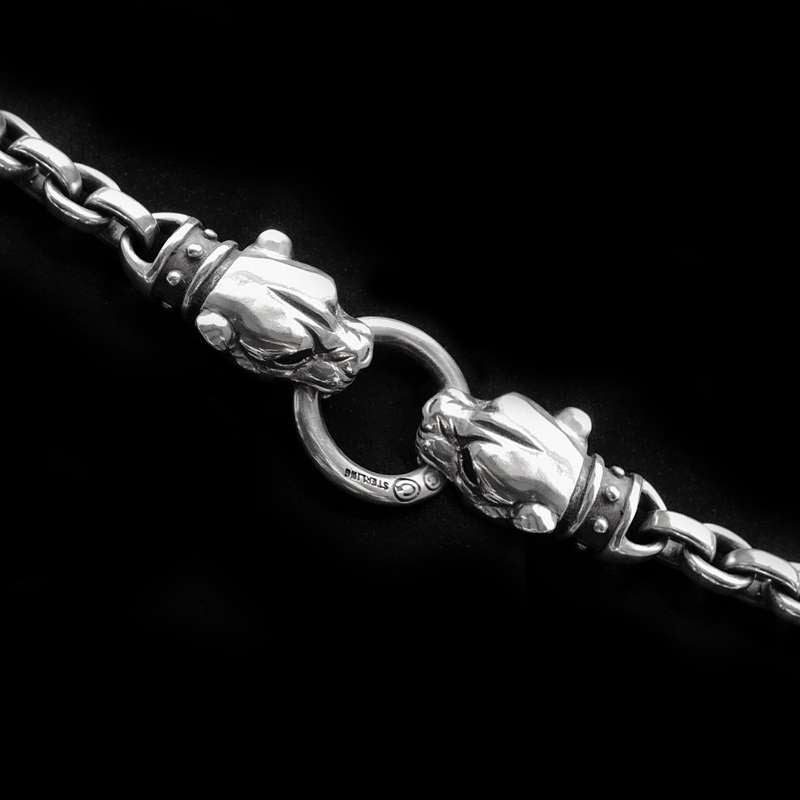 Leopard heads Necklace 925 Silver Two leopard heads Bite ring Necklace SSN35