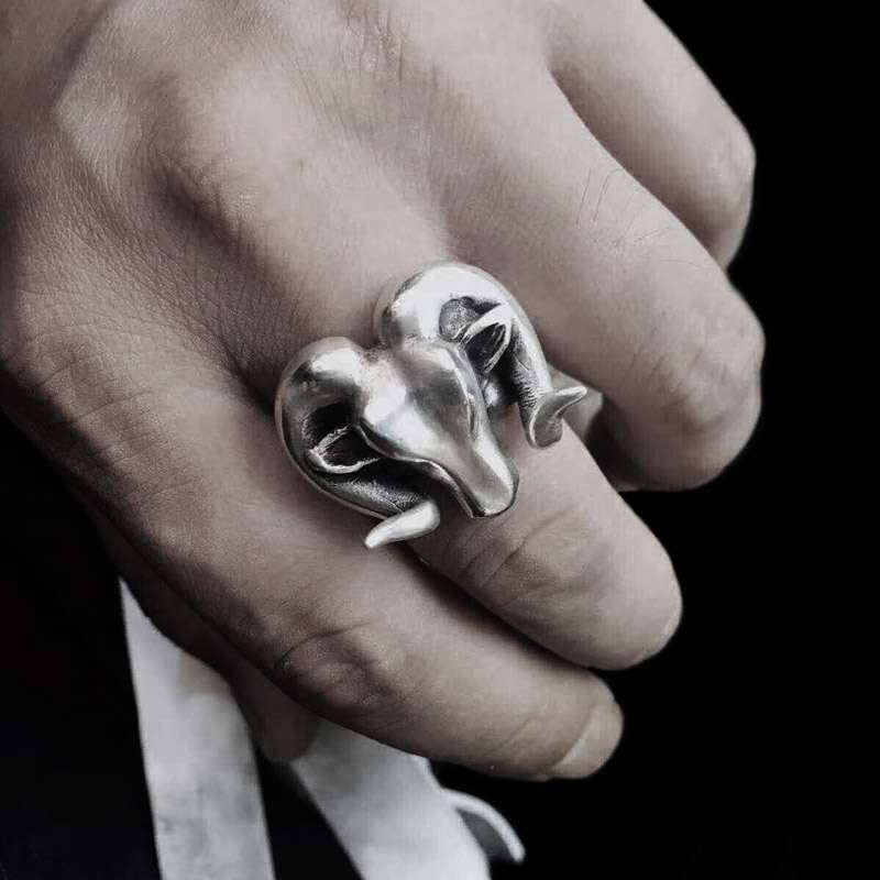 Sheep head Ring Original design handmade 925 silver Sheep horn rings SSJ249