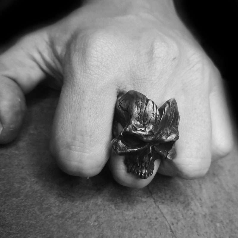 Texture Skull Ring 925 Silver original design Handmade Bark Texture skull rings SSJ268