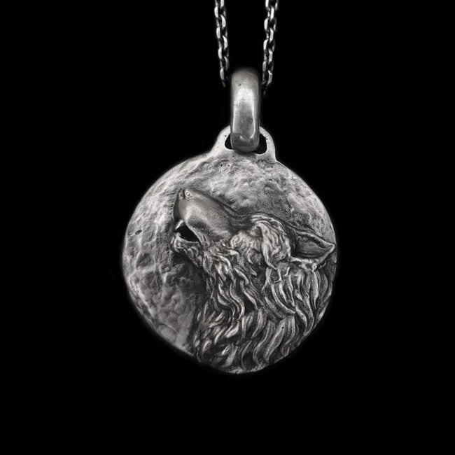 Wolf head Pendant 925 Silver Full moon night wolf howling Pendant SSP181 Hover Image