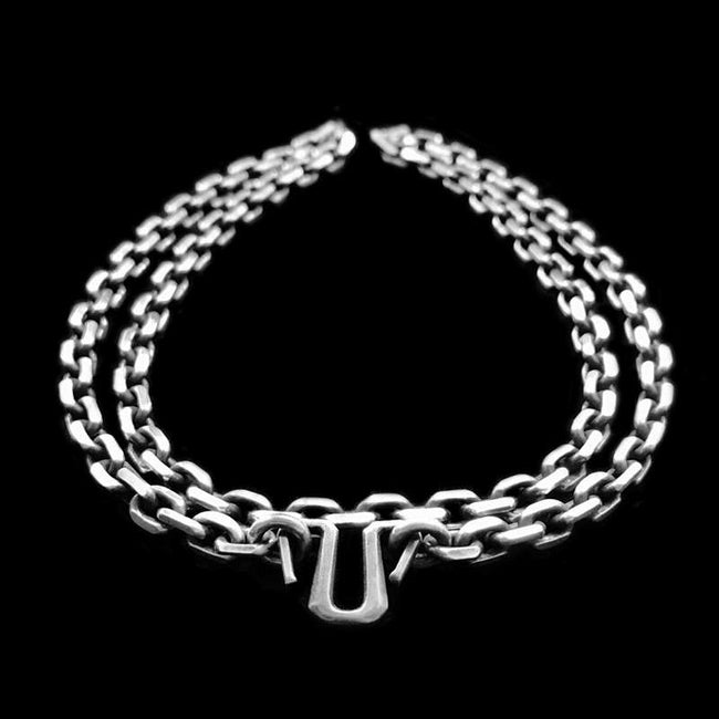 M hook Edges Necklace 925 Silver mens Necklace SSN38 Hover Image