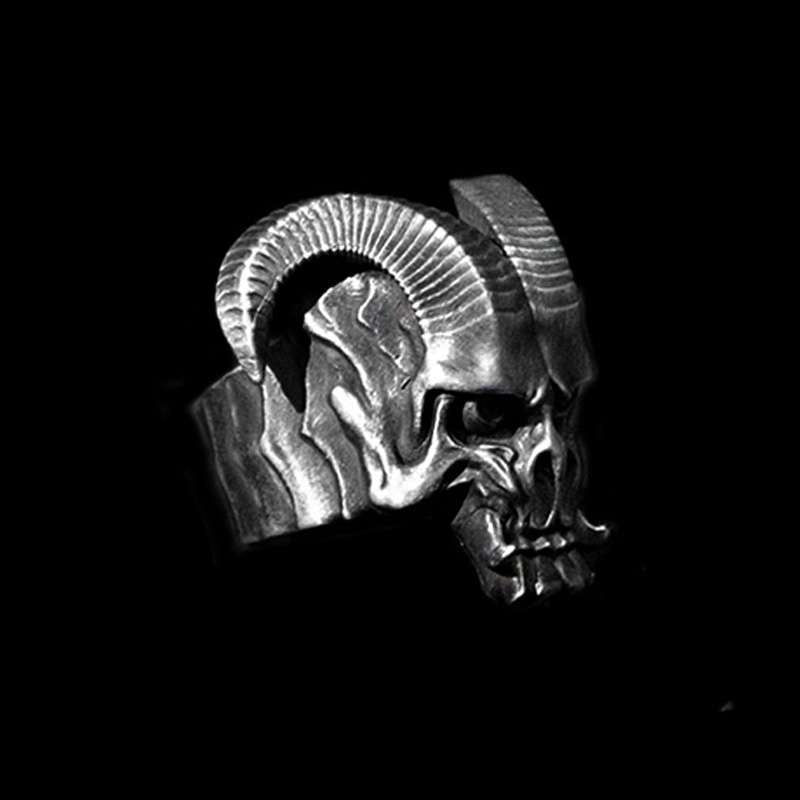Devil Satan Skull Ring - Heavy 925 Silver Occult Collector's Gothic Jewelry