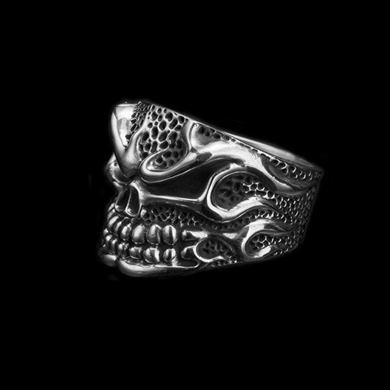 Flame Skull Ring - Heavy 925 Silver Gothic Fire Spirit Artifact