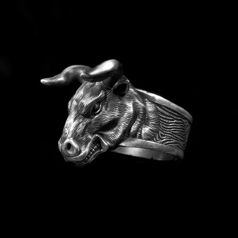 Ox head ring 925 Silver mens bullfight rings 