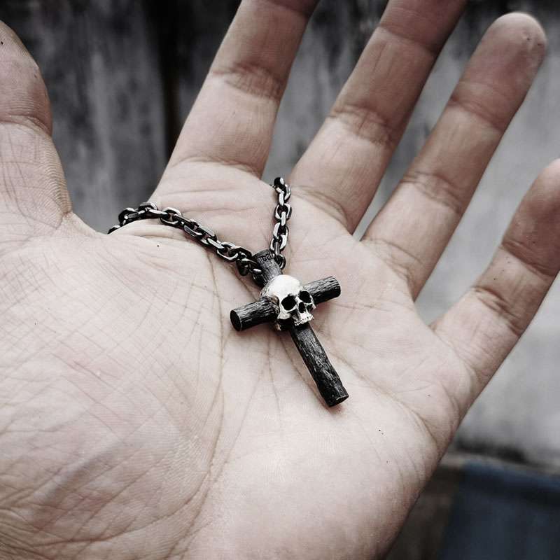 Skull cross Pendant 925 Silver Handmade cross skull Pendant SSP185