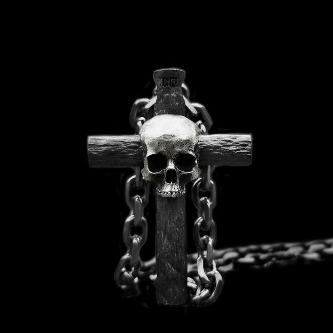 Skull cross Pendant 925 Silver Handmade cross skull Pendant SSP185 Hover Image