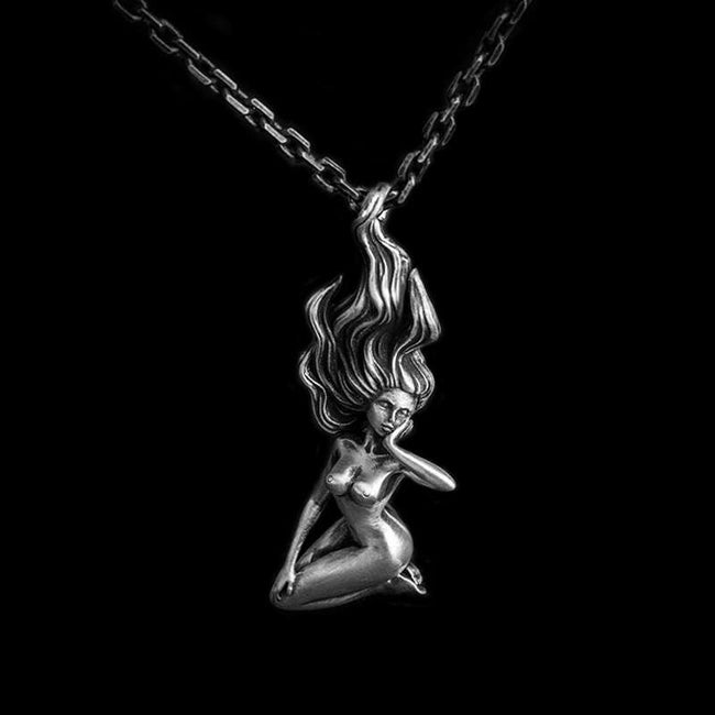 Long hair beauty Pendant Handmade 925 Silver Beautiful Girl Pendant SSP188 Hover Image