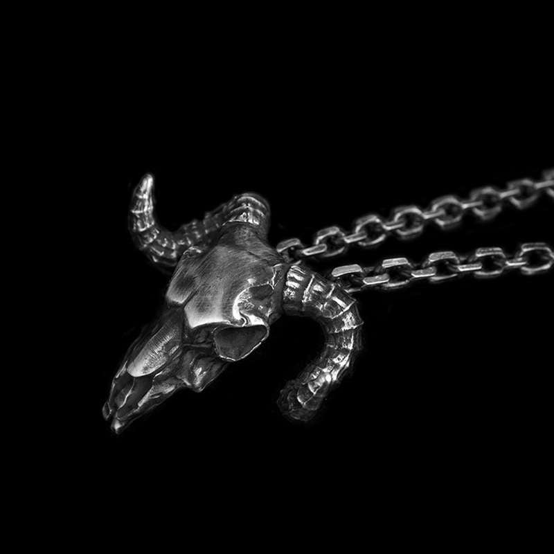 Sheep head skull Pendant Handmade 925 Silver Devil horns Pendant SSP191
