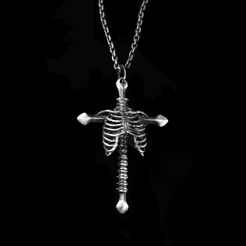 Soul and skeleton silver cross pendant 925 Silver skeleton cross necklace