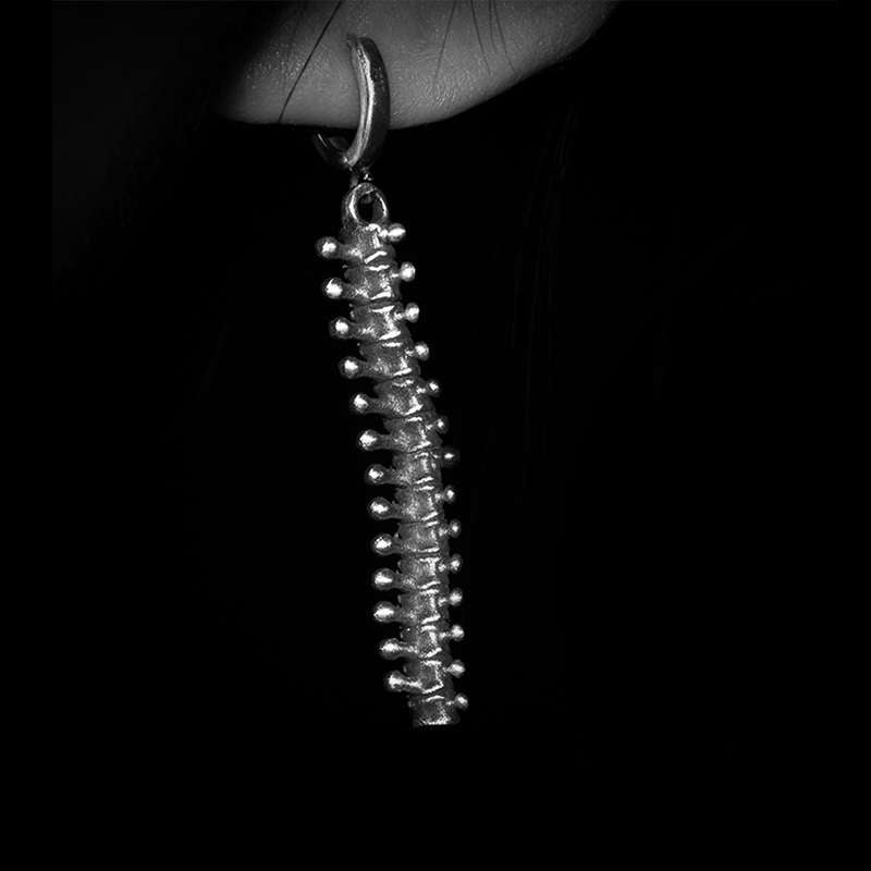 925 silver spine earrings mens skeleton earrings