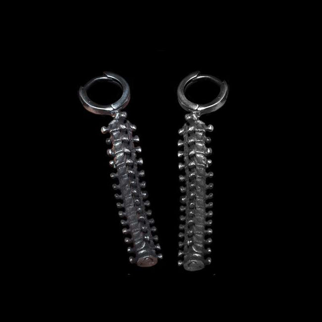 925 silver spine earrings mens skeleton earrings Hover Image
