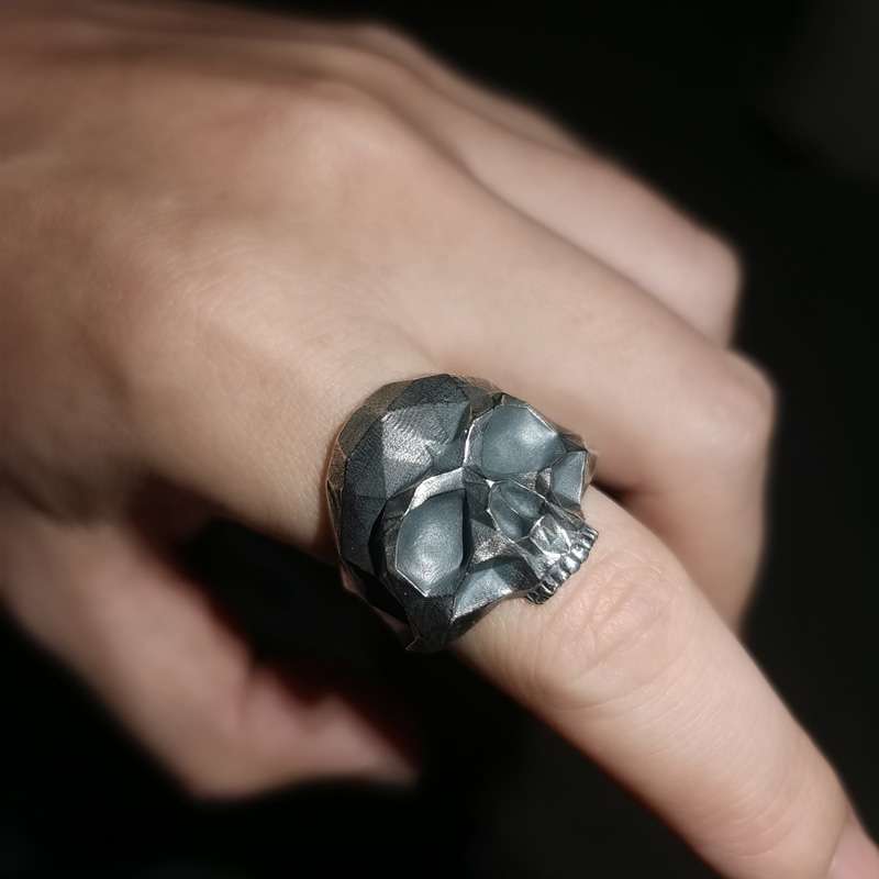 Geometry Skull Ring - Heavy 925 Silver Sculptural Gothic Artifact