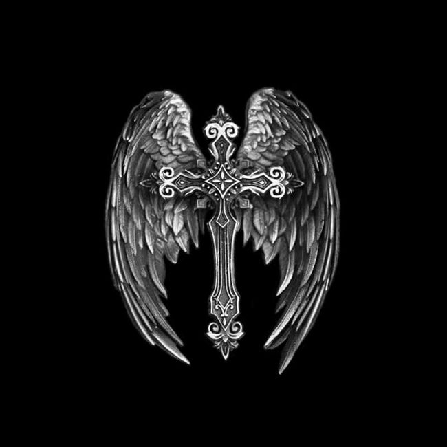 Guardian Wings pendant 925 Silver Carved cross pendant SSP201 Hover Image