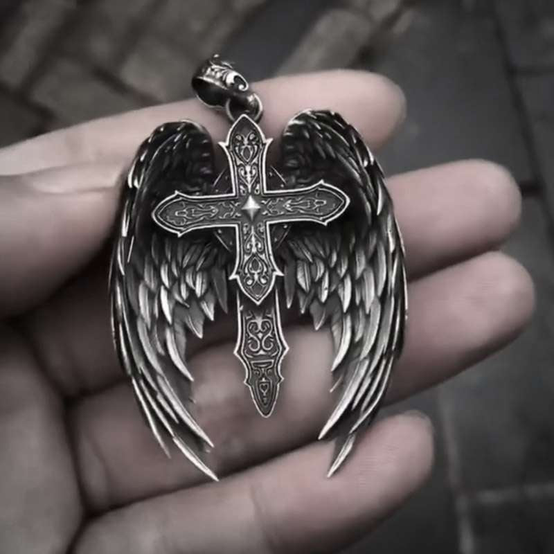 Guardian Wings pendant 925 Silver Carved cross pendant SSP201