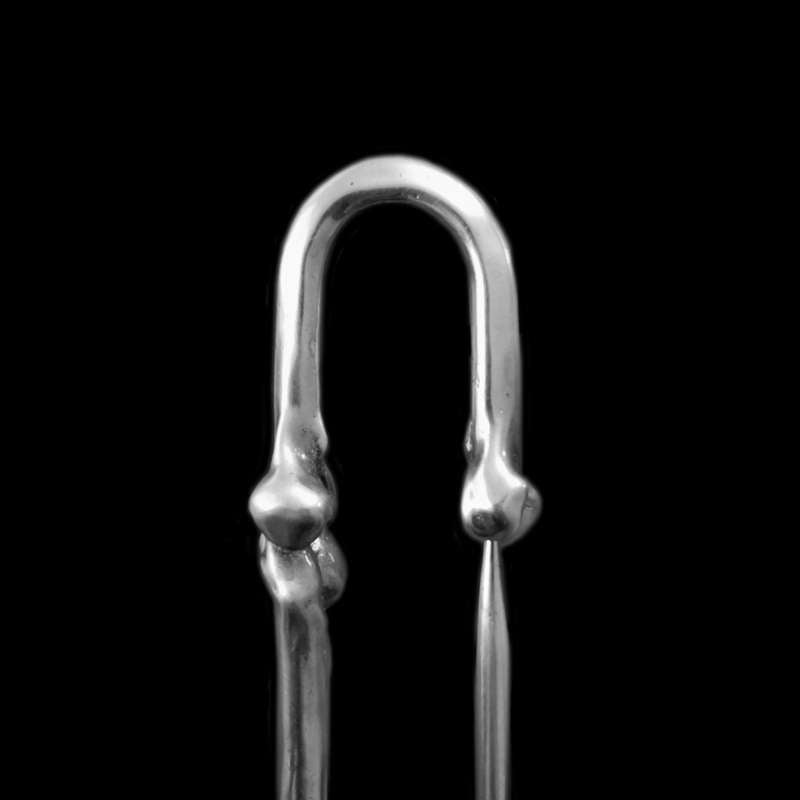 Bone brooch 925 silver skull pin mens brooch