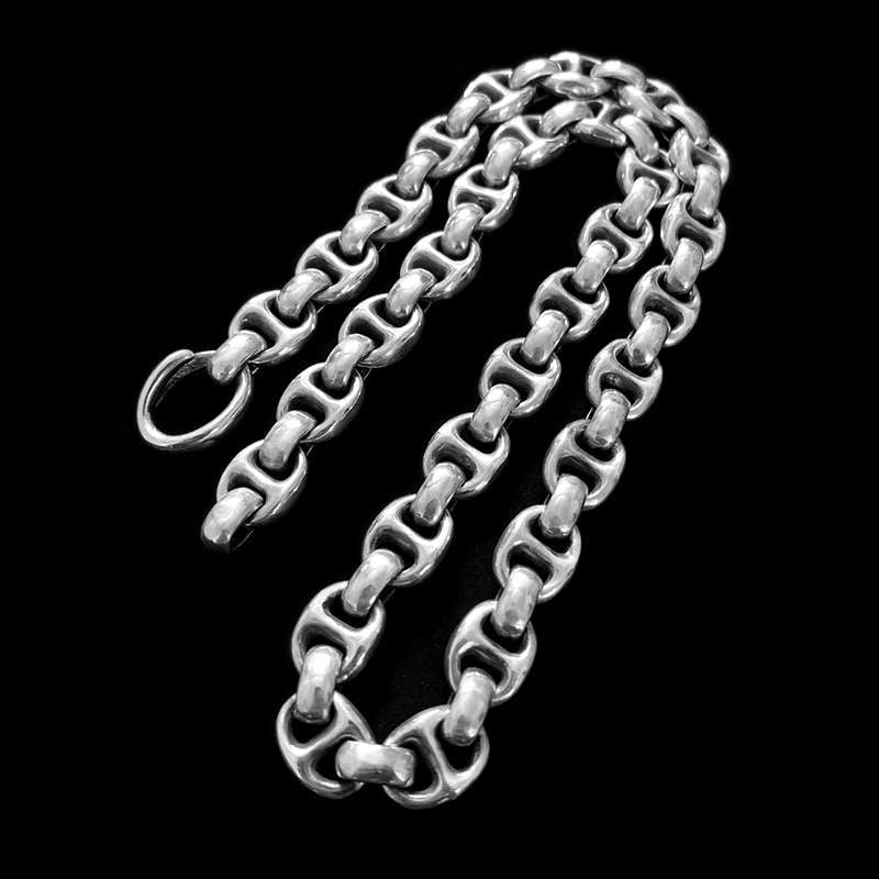 Domineering double ring necklace 925 silver mens double link ring necklace 