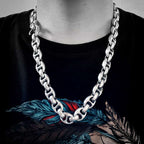 Domineering double ring necklace 925 silver mens double link ring necklace 