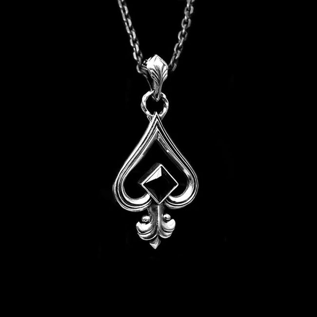 Ace of Spades Necklace 925 Silver playing cards A black gem pendant Hover Image
