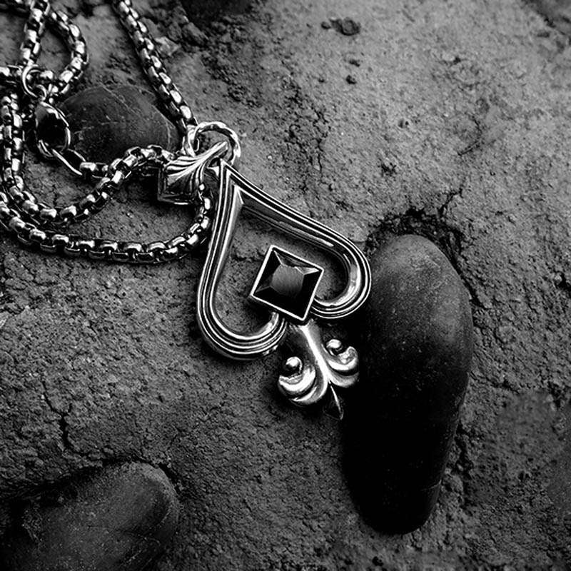 Ace of Spades Necklace 925 Silver playing cards A black gem pendant