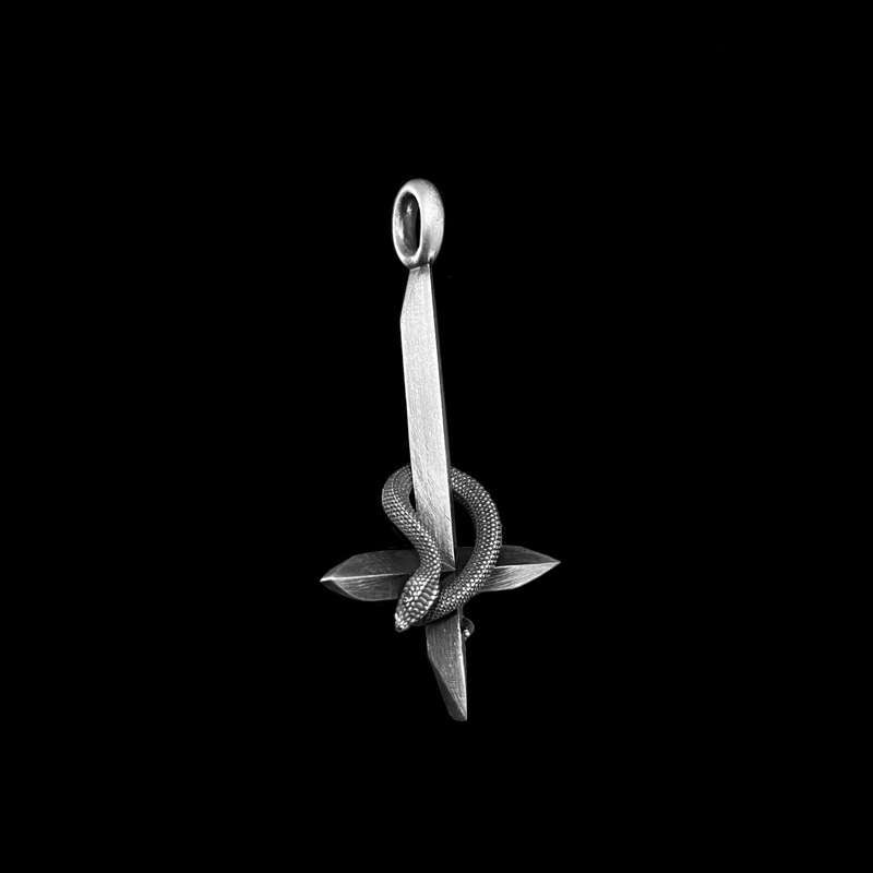 Snake Silver Cross pendant 925 silver Reverse Cross necklace