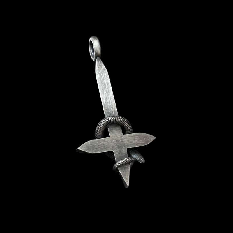 Snake Silver Cross pendant 925 silver Reverse Cross necklace