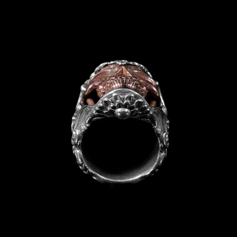 Skull Engagement Rings 925 Silver and Red copper baroque retro pattern skull rings