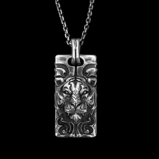 Tiger necklace 925 Sterling silver Tiger head brand pendant  Hover Image